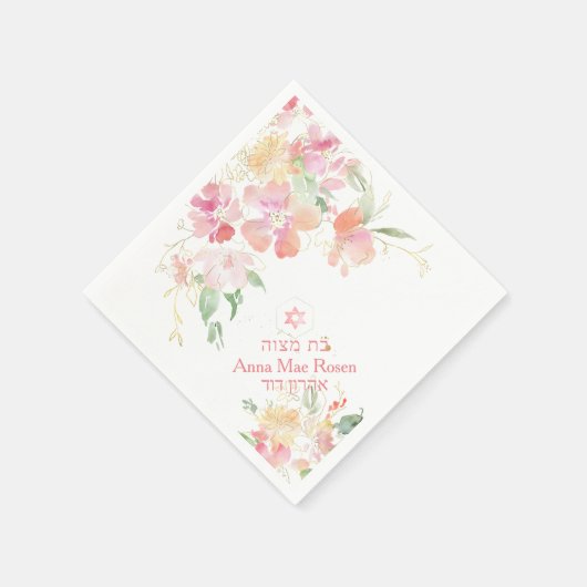 PixDezines Watercolor Blushing Sweetpea Mitzvah Serviette (Ecke)