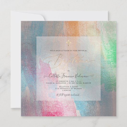 PixDezines Watercolor Brushed Baptême Fille Einladung (Rückseite)