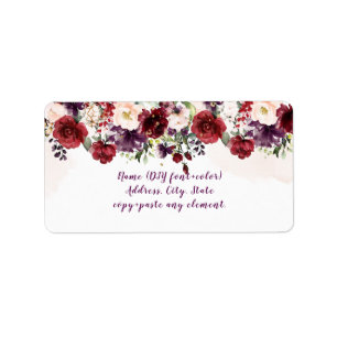 PixDezines Watercolor Burgundy Blush Merlot Rose Adressaufkleber