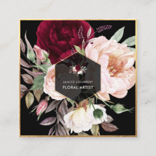 PixDezines Watercolor Burgundy Peonies Quadratische Visitenkarte
