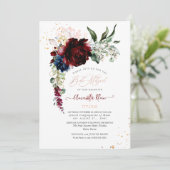 PixDezines Watercolor Burgundy Rose Bat Mitzvah Einladung (Stehend Vorderseite)