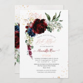 PixDezines Watercolor Burgundy Rose Bat Mitzvah Einladung (Vorne/Hinten)