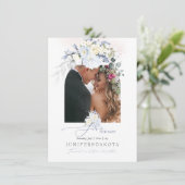 PixDezines Watercolor Cream Rose Blue Hyde Save The Date (Stehend Vorderseite)