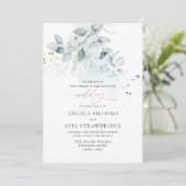 PixDezines Watercolor Dusty Blue Eucalyptus Einladung (Stehend Vorderseite)