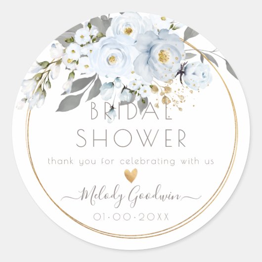 PixDezines Watercolor Dusty Blue Rose Ash Foliage Runder Aufkleber (Vorderseite)