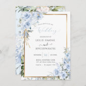 PixDezines Watercolor Dusty Blue Rose Hochzeit Einladung (Vorne/Hinten)