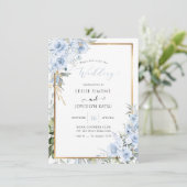 PixDezines Watercolor Dusty Blue Rose Hochzeit Einladung (Stehend Vorderseite)