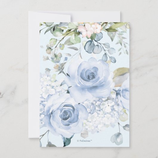 PixDezines Watercolor Dusty Blue Rose Hochzeit Einladung (Rückseite)