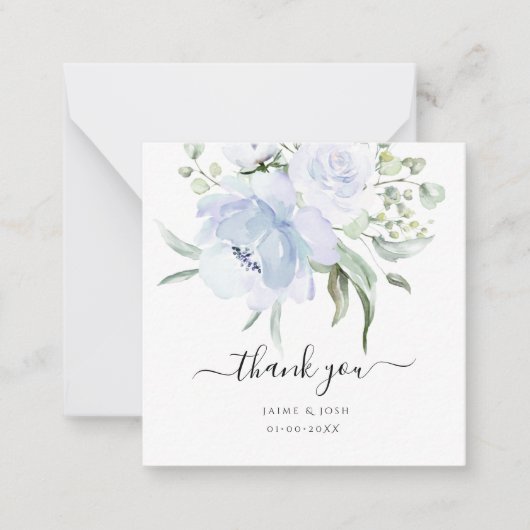 PixDezines Watercolor Dusty Blue Rose Vielen Dank Mitteilungskarte (Vorderseite)