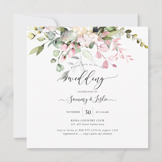 PixDezines Watercolor Dusty Blush Pink Eukalyptus Einladung (Vorderseite)