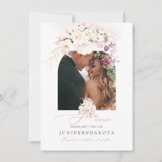 PixDezines Watercolor Dusty Pink Roses Hydrangea Save The Date (Vorderseite)