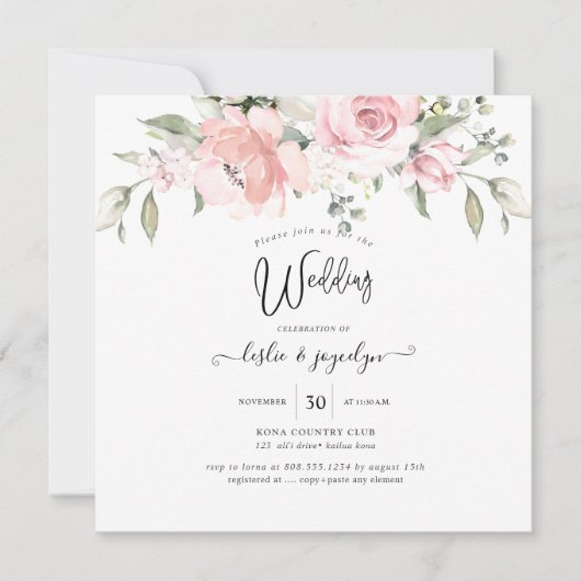 PixDezines Watercolor Dusty Rose Hochzeit Einladung (Vorderseite)