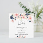 PixDezines Watercolor Dusty Rose Navy Blue Wedding Einladung (Stehend Vorderseite)