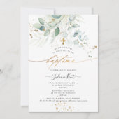 PixDezines Watercolor Eucalyptus Baptême Einladung (Vorderseite)