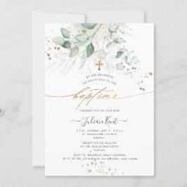 PixDezines Watercolor Eucalyptus Baptême Einladung