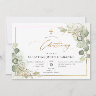PixDezines Watercolor Eukalyptus Christening Einladung