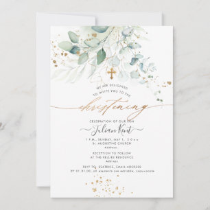 PixDezines Watercolor Eukalyptus Christening Einladung