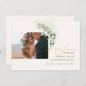 PixDezines Watercolor Eukalyptus Wreath Greenery Save The Date (Vorne/Hinten)