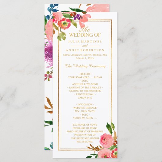 PixDezines Watercolor Floral Wedding Program Programm (Vorne/Hinten)