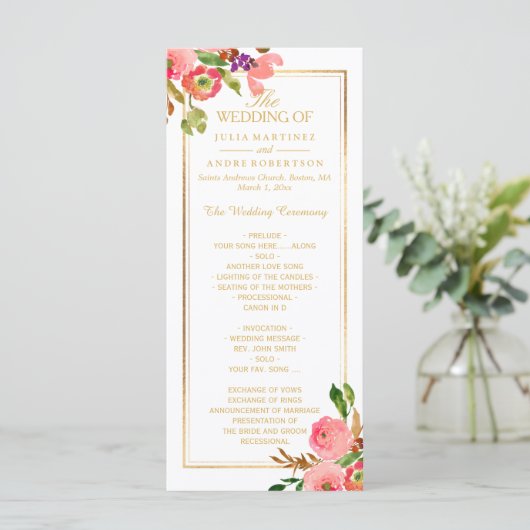 PixDezines Watercolor Floral Wedding Program Programm (Stehend Vorderseite)