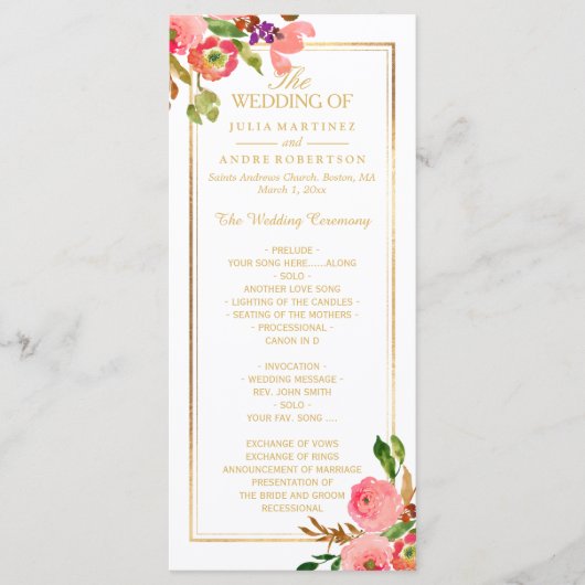 PixDezines Watercolor Floral Wedding Program Programm (Vorderseite)