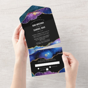 PixDezines Watercolor Galaxy Agate Bar Mitzvah All In One Einladung