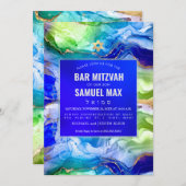 PixDezines Watercolor Gold+Tinte Green Blue Mitzva Einladung (Vorne/Hinten)