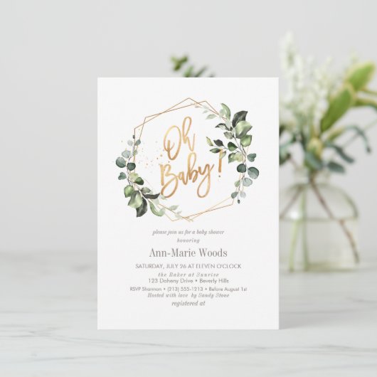 PixDezines Watercolor Greenery Baby Shower Einladung (Stehend Vorderseite)