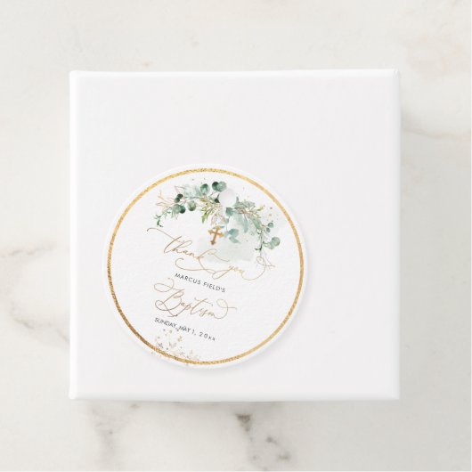 PixDezines Watercolor Grüne Eukalyptus Taufe Geschenkanhänger (Beispiel)