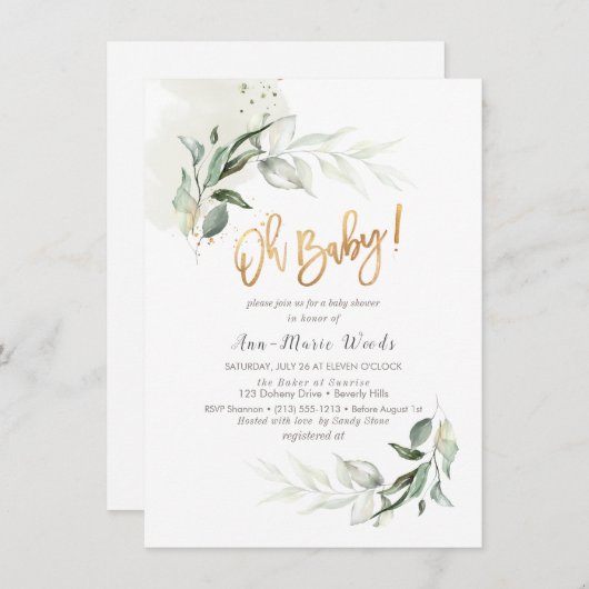 PixDezines Watercolor Grüne Kinderdusche Einladung (Vorne/Hinten)