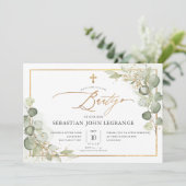 PixDezines Watercolor Gum Eucalyptus Bautizo Einladung (Stehend Vorderseite)