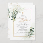 PixDezines Watercolor Gum Eukalyptus Taufe Einladung (Vorne/Hinten)