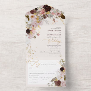 PixDezines Watercolor Herbst Blume Burgund Blush All In One Einladung
