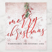 PixDezines Watercolor Holly Berries+Rose Gold Weinetikett (Einzelnes Label)