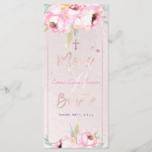 PixDezines Watercolor Peonies Baptême Französische Menükarte