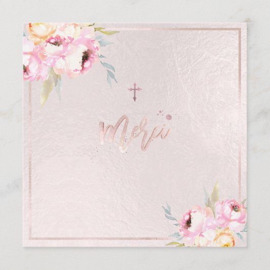 PixDezines Watercolor Peonies Baptême Merci Menükarte (Vorderseite)