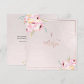 PixDezines Watercolor Peonies Baptême Merci Menükarte (Vorne/Hinten)