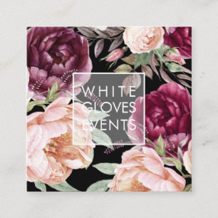 PixDezines Watercolor Peonies Blush Burgund Quadratische Visitenkarte