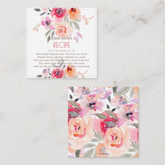 PixDezines Watercolor Peonies Recipe Request Enclo Begleitkarte (Vorne/Hinten)