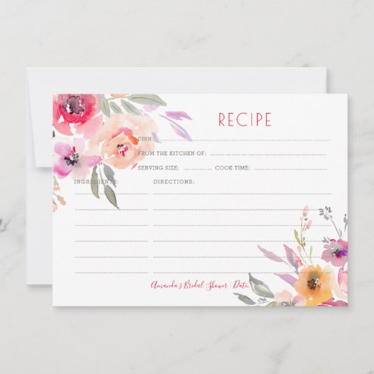 PixDezines Watercolor Peonies Rezept Karte (Vorderseite)