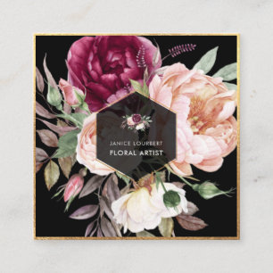 PixDezines Watercolor Peonies Square Business Card Quadratische Visitenkarte