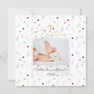 PixDezines Watercolor Petite Fleurs Baptême Fille Einladung