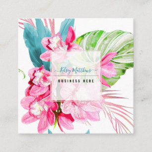 PixDezines Watercolor Pink Kona Cymbidium Quadratische Visitenkarte