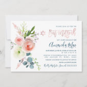 PixDezines Watercolor Pink Peonies Bat Mitzvah Einladung (Vorderseite)