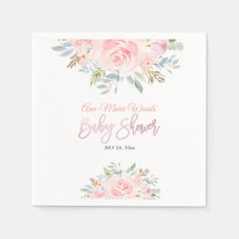 PixDezines Watercolor Pink Roses Baby Shower Invit Serviette