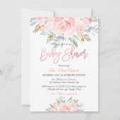 PixDezines Watercolor Pink Roses Kinderdusche Einladung (Vorderseite)