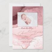 PixDezines Watercolor Rose Gold Agate Christening Einladung (Vorderseite)