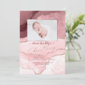 PixDezines Watercolor Rose Gold Agate Christening Einladung (Stehend Vorderseite)
