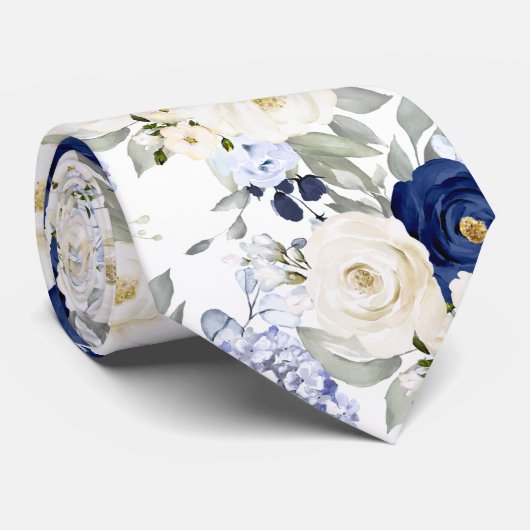 PixDezines Watercolor Roses Navy Blue Cream Krawatte (Gerollt)