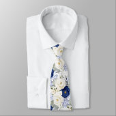 PixDezines Watercolor Roses Navy Blue Cream Krawatte (Gebunden)